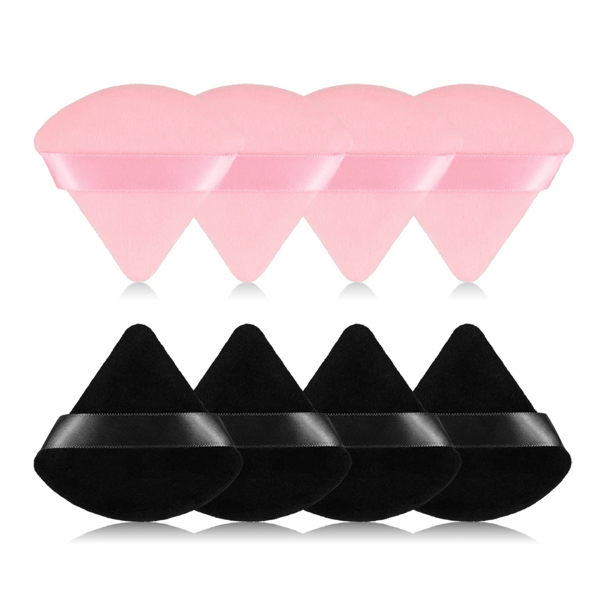 Rareius 8Pcs Velvet Triangular Makeup Sponges For Contouring & Blending, Pink & Black