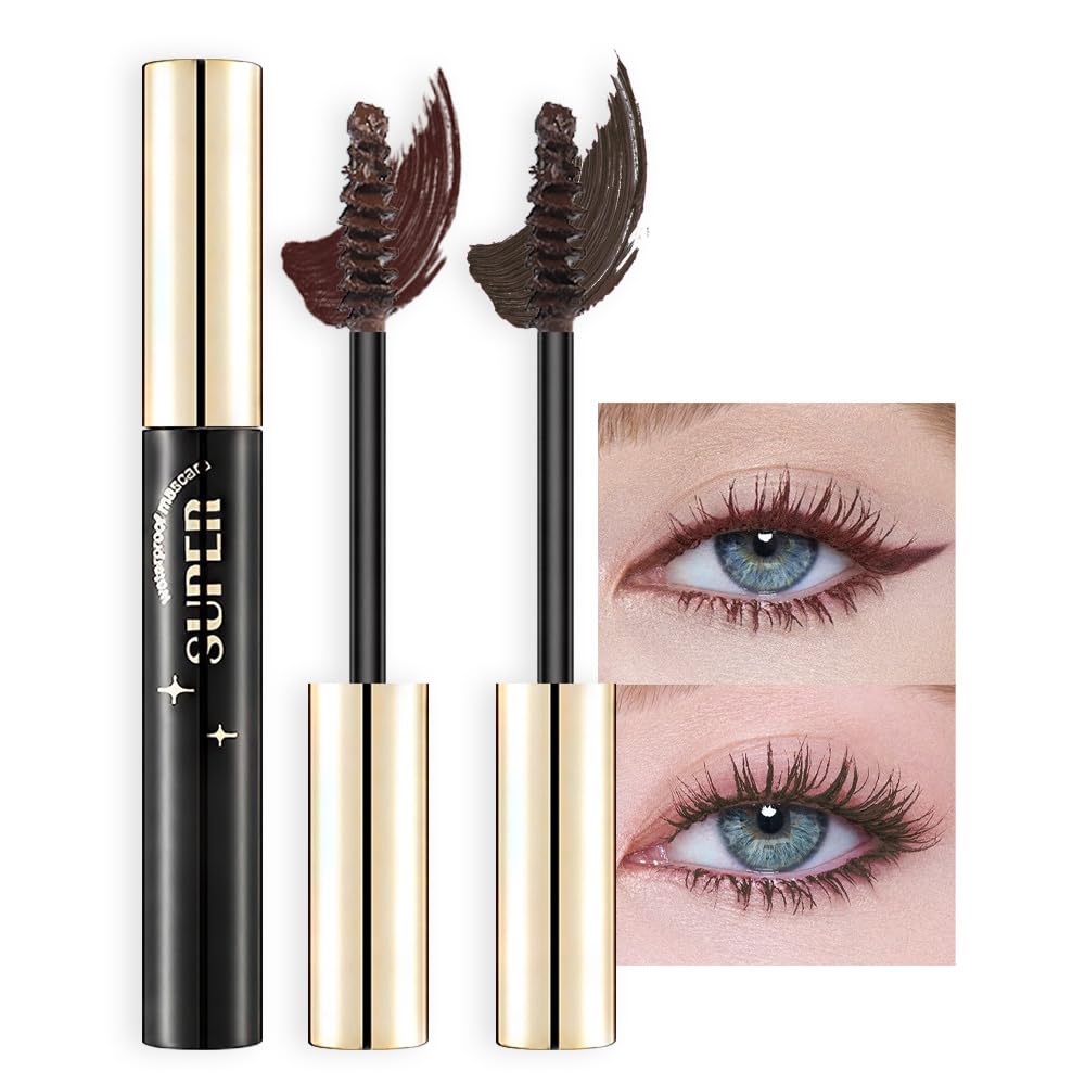 Bingbrush Colored Waterproof Mascara Set, 2 Pcs Brown, Long Lasting Vegan Eye Makeup