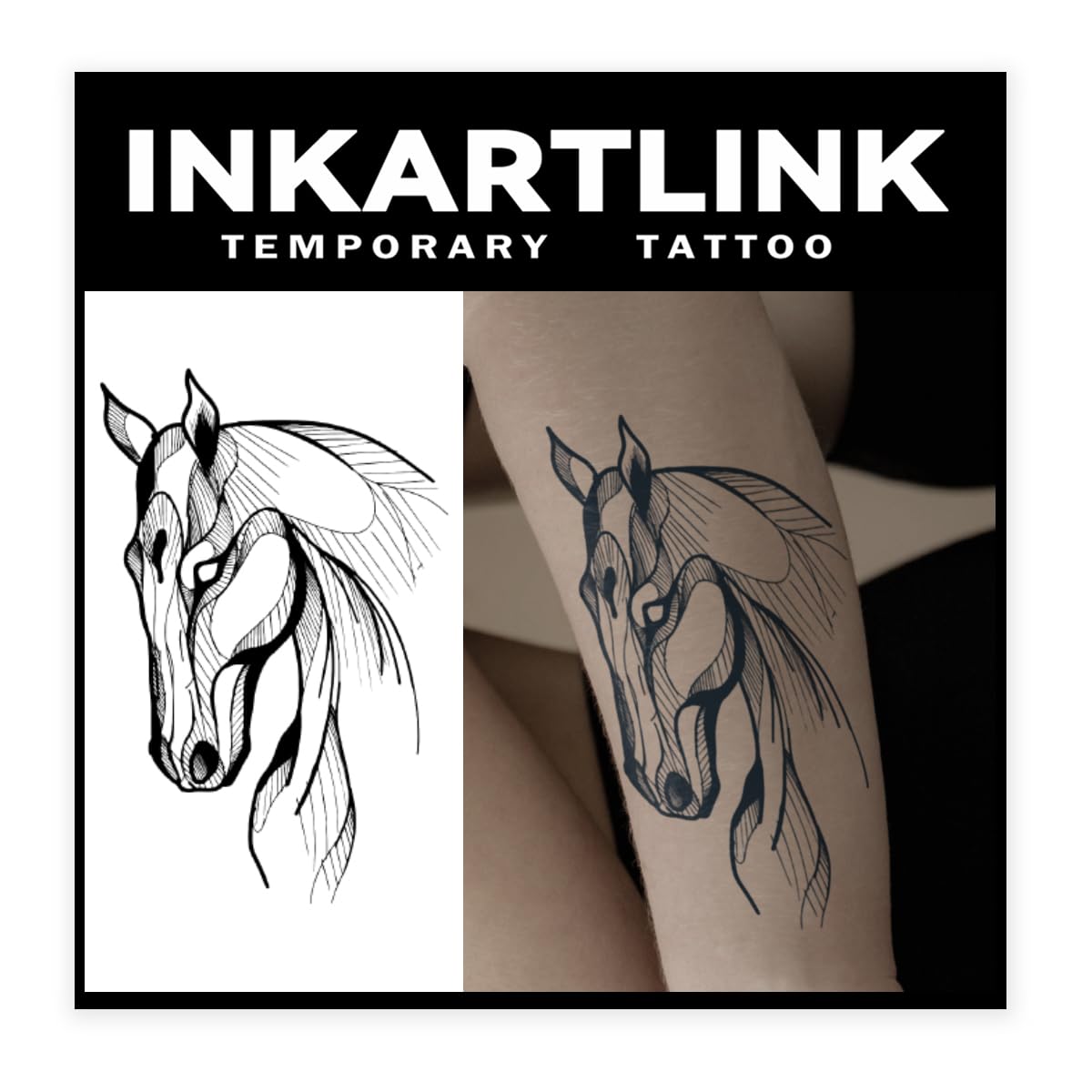 Inkartlink Semi Permanent White Horse Temporary Tattoo - Waterproof, Realistic, Lasts 1-2 Weeks