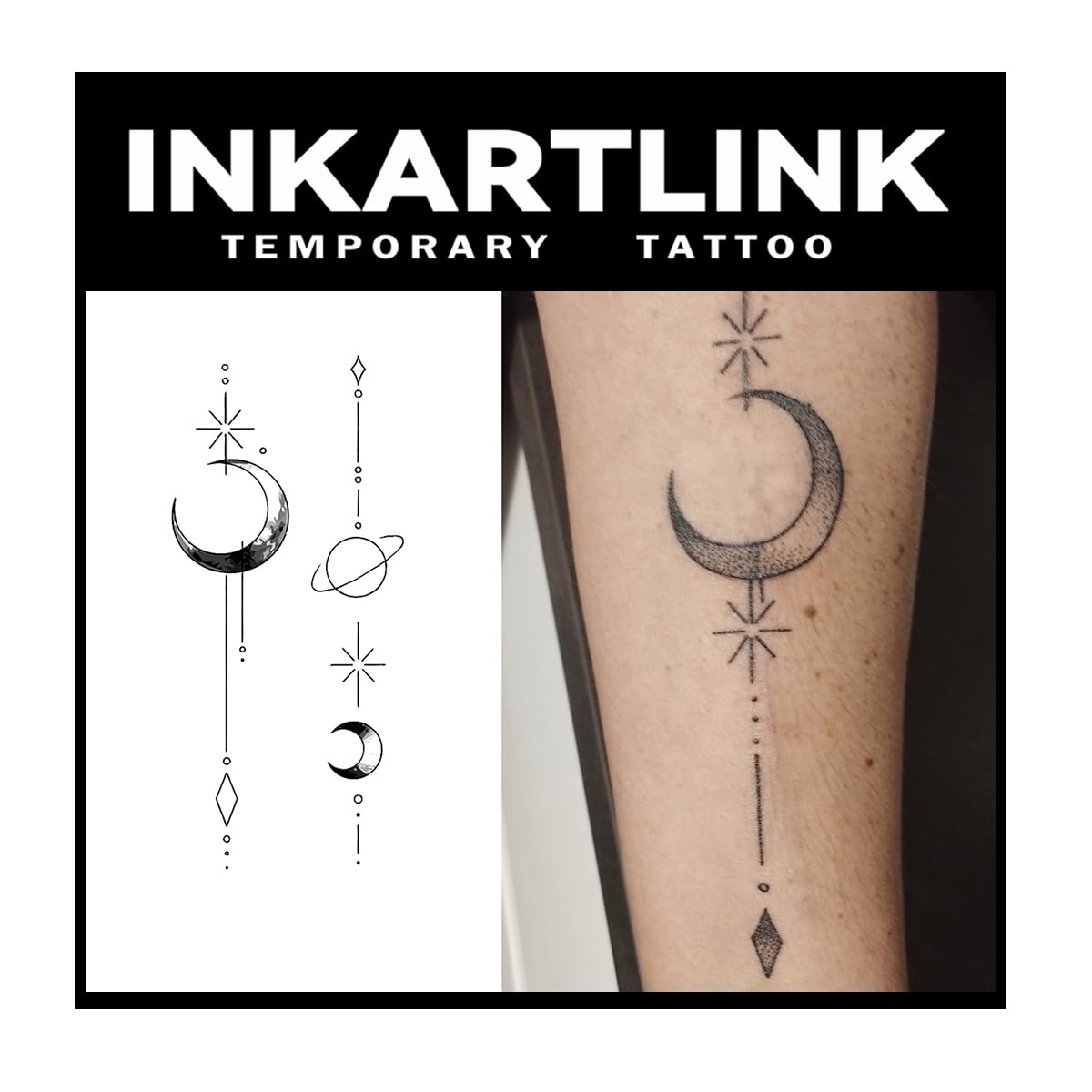 Inkartlink Extra-Large Semi Permanent Tattoo Sheets - Waterproof Star Chain Design, Lasts 1-2 Weeks