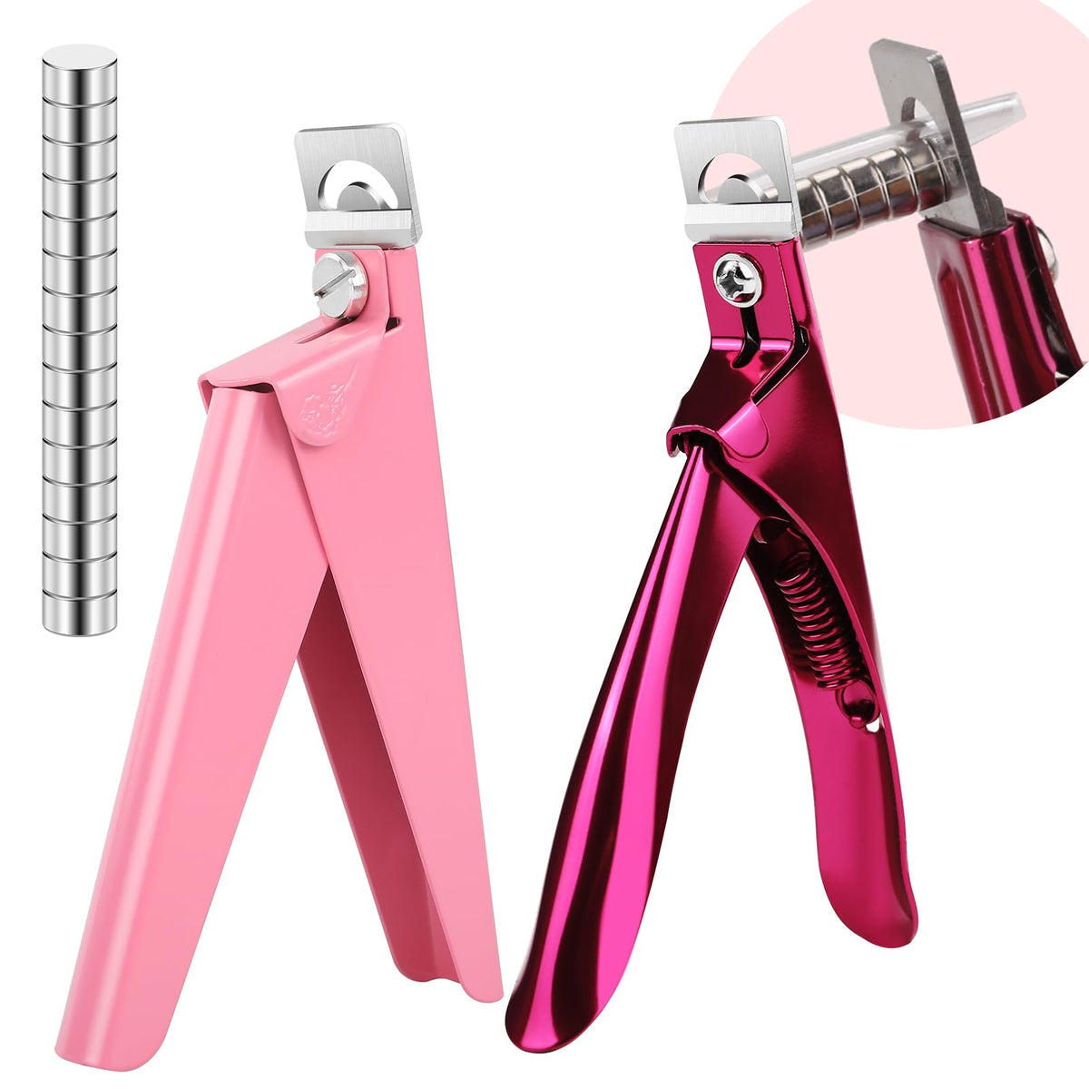 Best Choice Magnets 2Pack False Nail Clippers With Magnets For Acrylic Nails - Rose Red & Pink