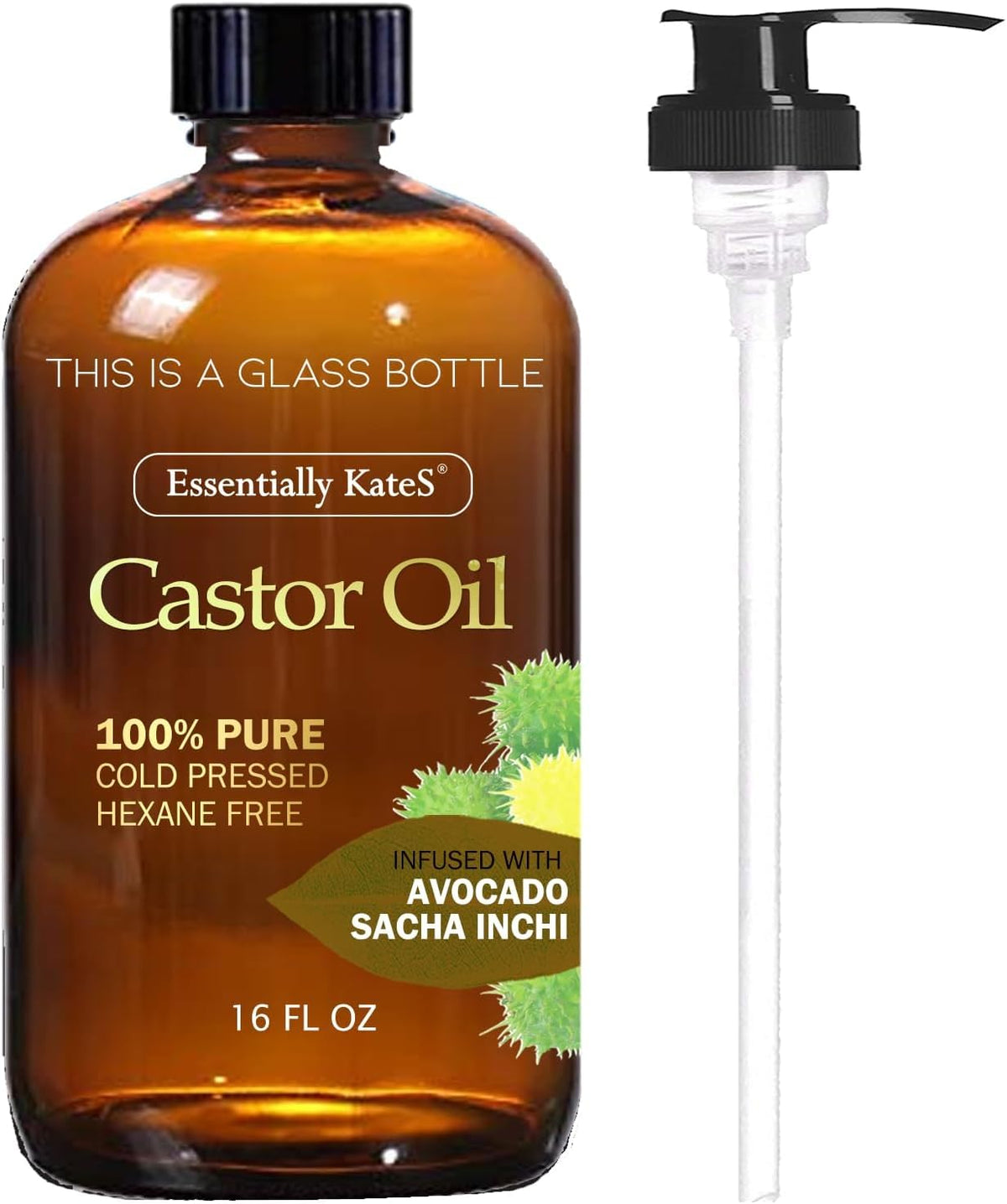 Essentially Kates Castor Oil 16 Fl Oz - 100% Pure, Cold Pressed, Hexane-Free Hair & Body Oil