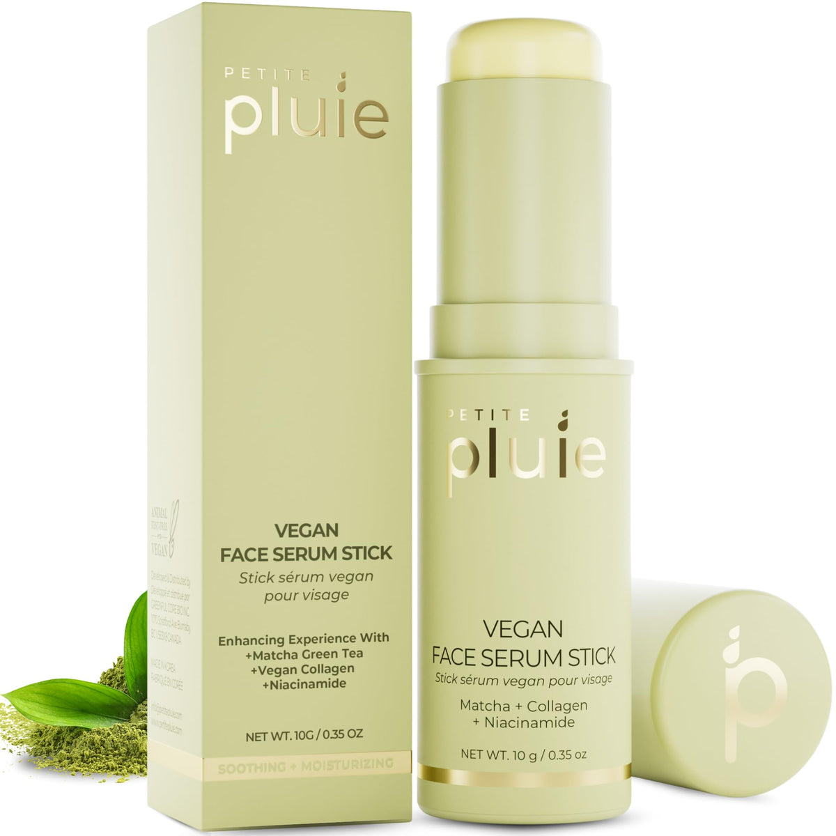 Petite Pluie Vegan Face Serum Stick - Anti-Aging & Moisturizing Balm With Green Tea, 0.35 Oz