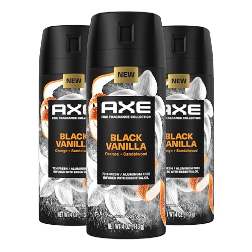 Axe Fine Fragrance Body Spray, Black Vanilla & Sandalwood, 3 Pack, 72H Odor Protection, 4