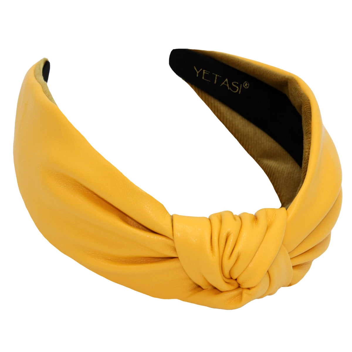 Yetasi Yellow Leather Knotted Headband For Women - Non-Slip Adjustable Comfort Headwear