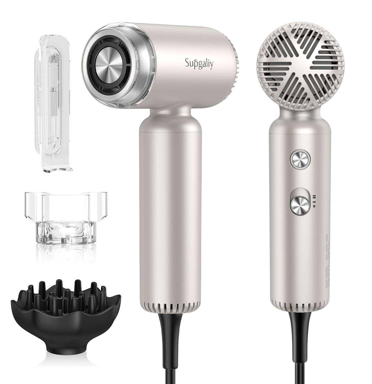 Supgaliy Mini Hair Dryer - Ionic High-Speed, Portable, Lightweight With Diffuser & Concentrator