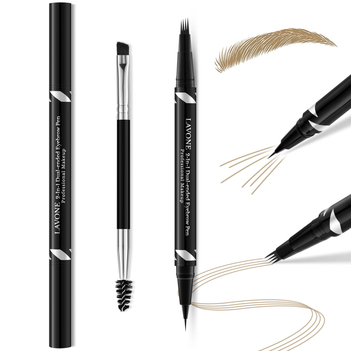 Lavone 2-In-1 Waterproof Eyebrow Pen & Pencil - Microblading Dual-Ended Brush, Blonde