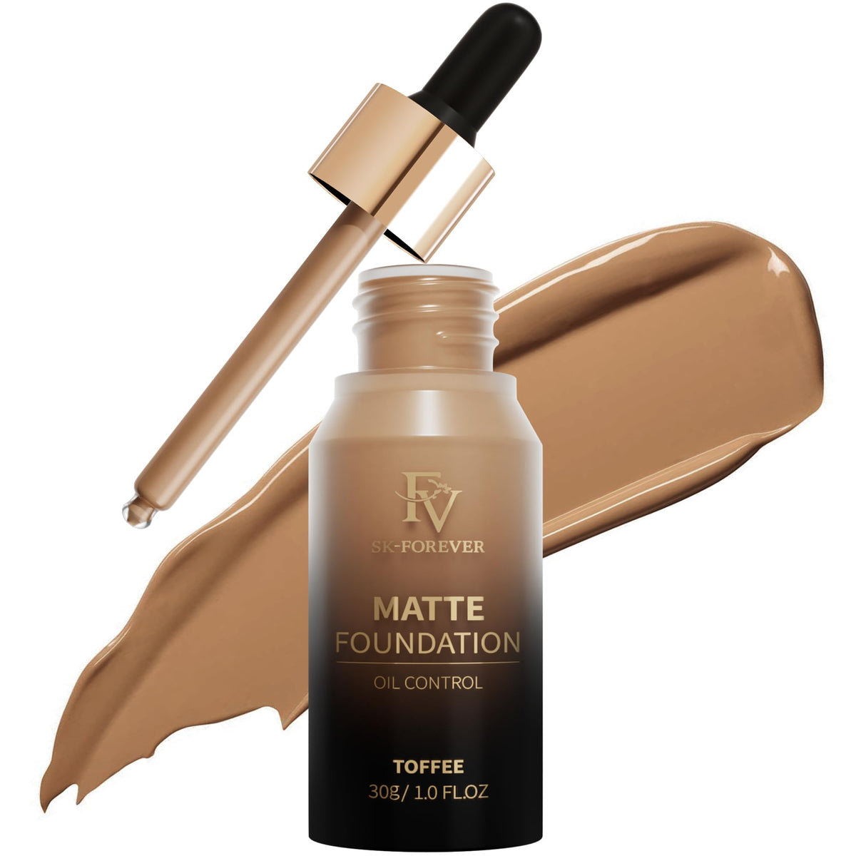 Fv Matte Liquid Foundation, Full Coverage, Long-Lasting, Waterproof, Toffee, 1 Fl. Oz