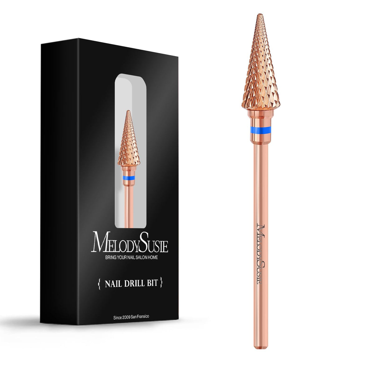 Melodysusie Rose Gold Tapered Nail Drill Bit, 3/32'' Carbide For Manicure & Pedicure, Medium