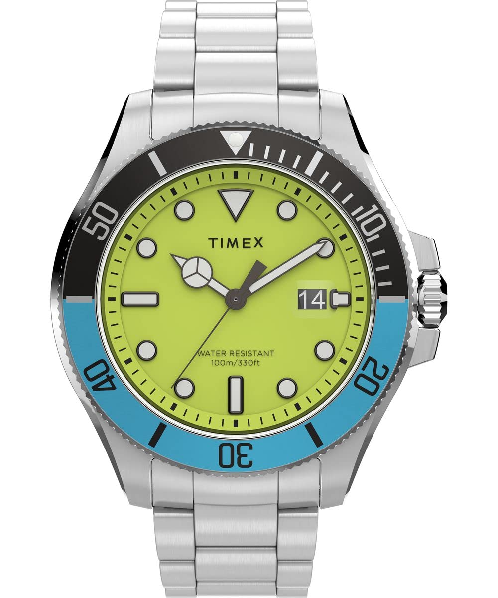 Timex Men'S Harborside Coast 43Mm Stainless Steel Watch - Green Dial, Silver-Tone Case