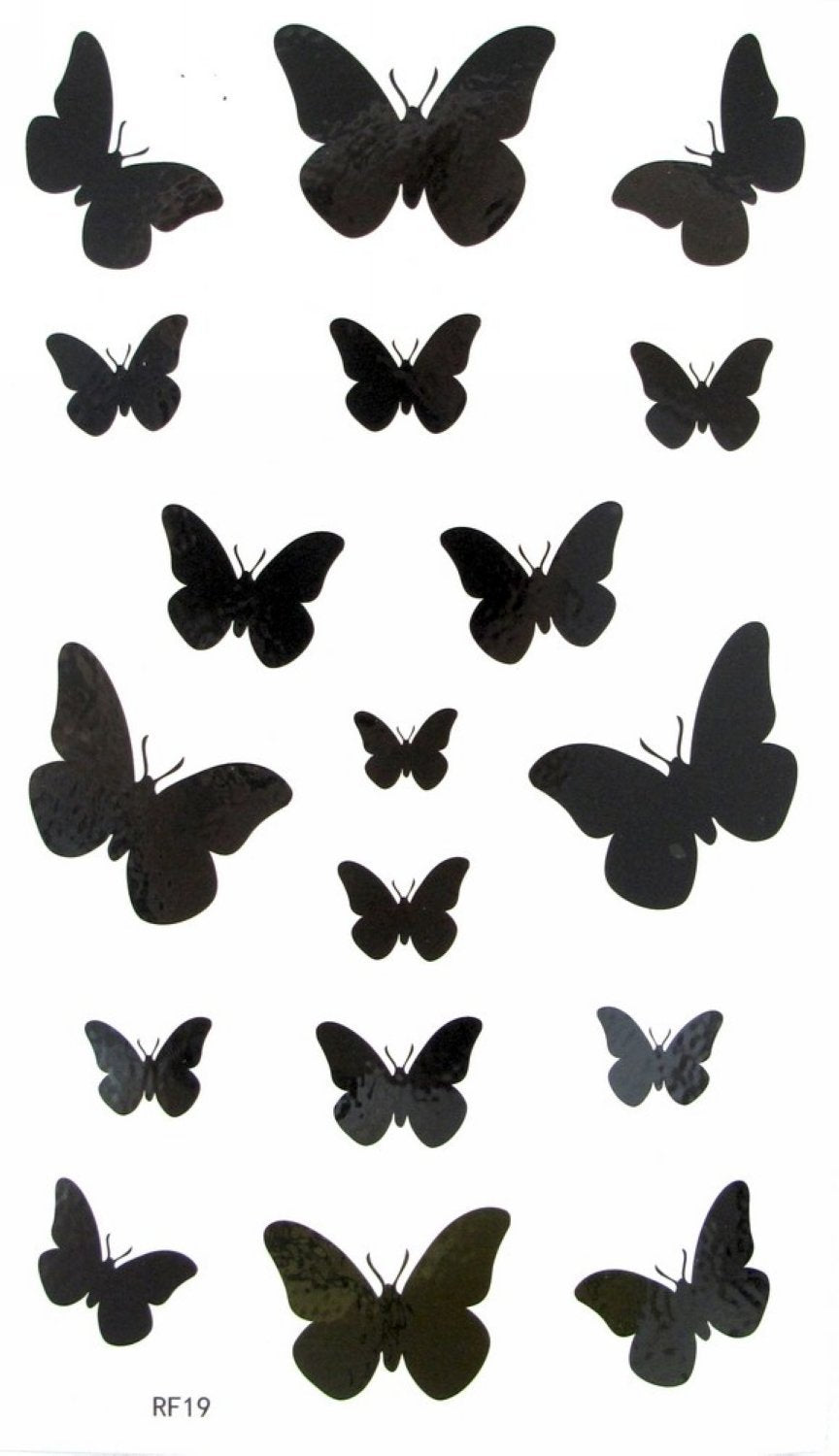 Mapofbeauty Black Fly Butterfly Waterproof Temporary Tattoo Stickers - 2 Pcs Body Art