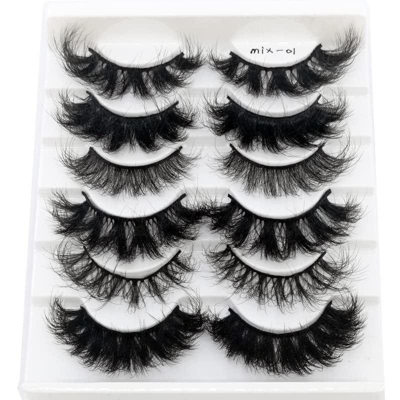 HBZGTLAD 6 Pairs Cat-Eye Fluffy Faux Mink Eyelashes - Dramatic 8D Wispy Volume L