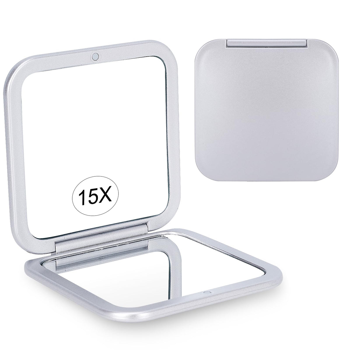 Santoo 15X Magnifying Makeup Mirror - Compact 2-Sided Travel Pocket Mirror (Silver) 3.3&quot;X3