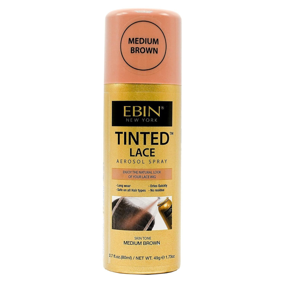 EBIN NEW YORK Tinted Lace Aerosol Spray - Medium Brown, Quick Dry, Water Resistant, 2.7oz