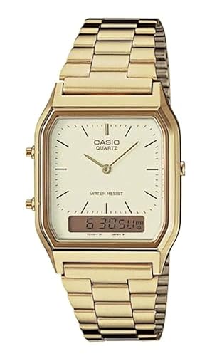 Casio Aq230Ga-9D Men'S Gold Tone Analog Digital Watch With Metal Band - Dual Time