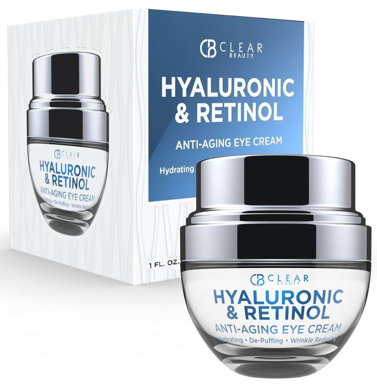 Clear Beauty Hyaluronic Acid & Retinol Eye Cream - Anti-Aging, Dark Circles, Puffiness, 1.01 Fl Oz