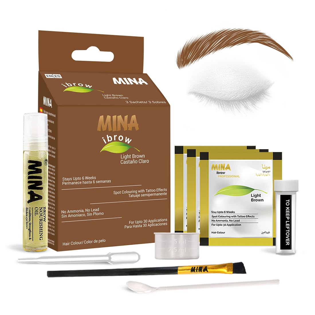 Minaibrow Light Brown Tint Kit | Water & Smudge Proof Brow Dye With Oil & Brush, 0.11 Oz