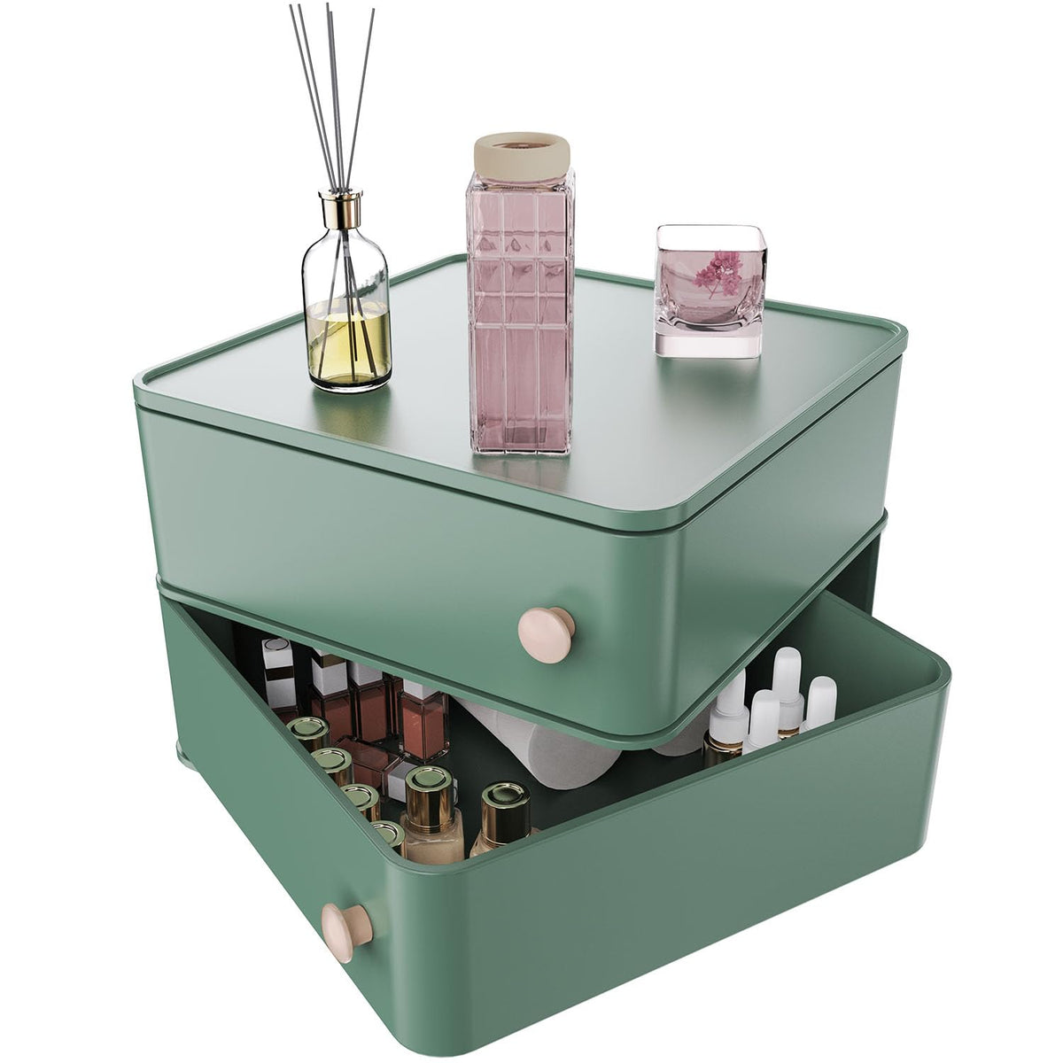 Chancetsui Green Makeup Organizer - Vanity & Bathroom Countertop Cosmetic Storage Display Box