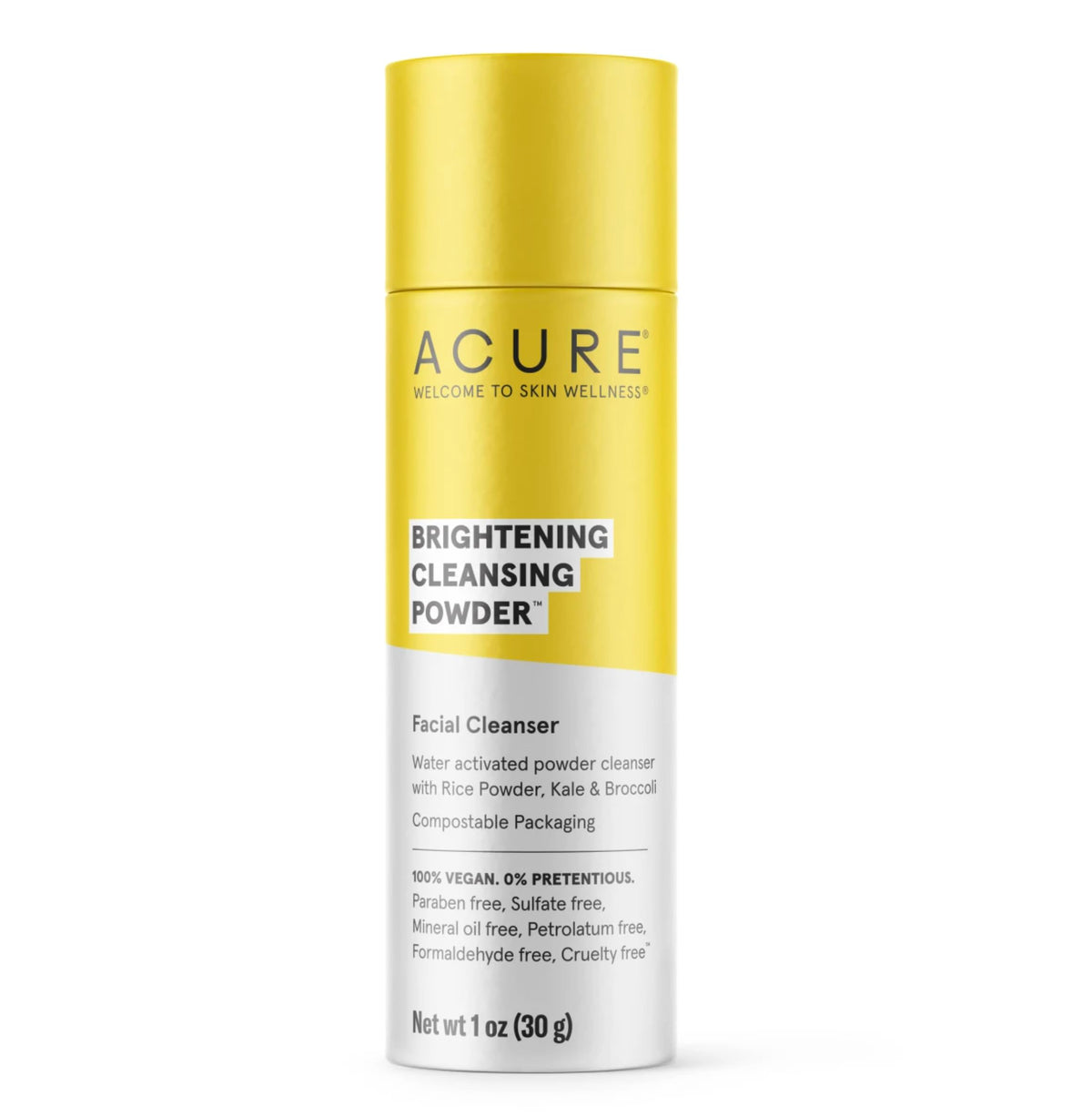 Acure Brightening Cleansing Powder - Water-Activated, Rice Powder, 1 Oz - Refines Skin Texture