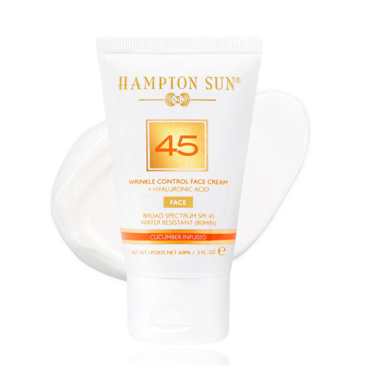 Hampton Sun Spf 45 Face Cream - Moisturizer + Sunscreen With Hyaluronic Acid & Cucumber, 2 Fl Oz