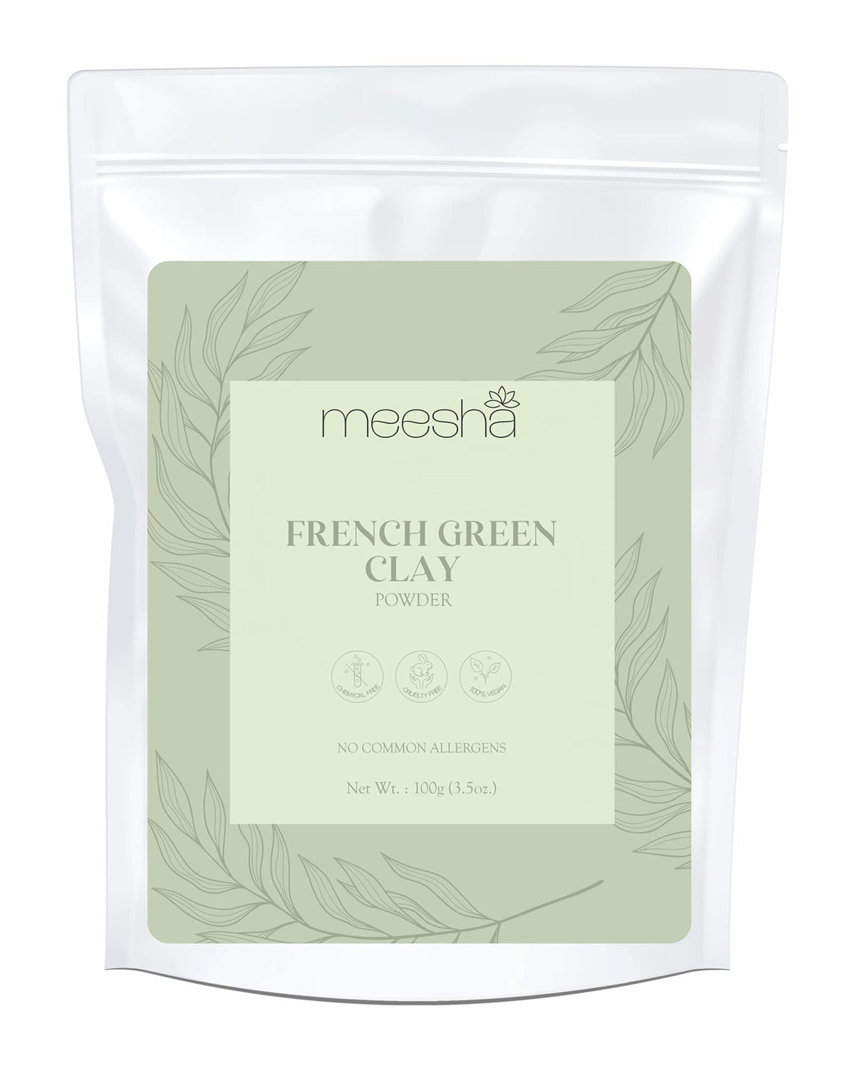 Meesha French Green Clay Powder 3.5 Oz | Detoxifying Cleansing Clay For Face Masks & Body Scrubs