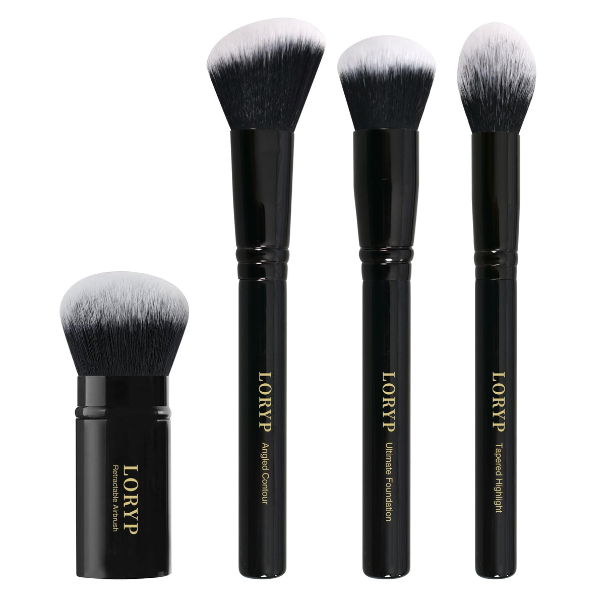 Loryp 4 Pcs Professional Makeup Brush Set - Retractable Kabuki, Foundation & Highlight Brushes