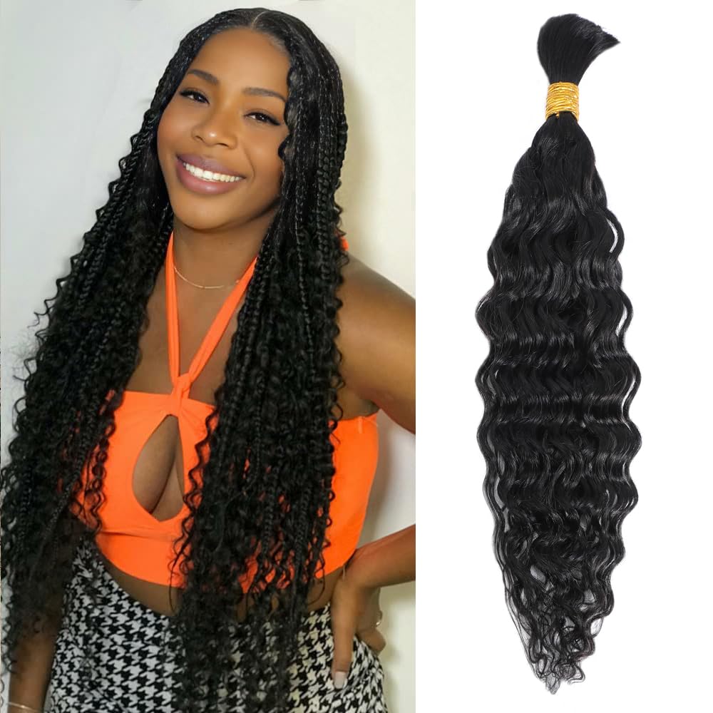 Ynsnr 18 Inch Water Wave Human Hair Extensions - 50G Brazilian Curly Braiding Hair