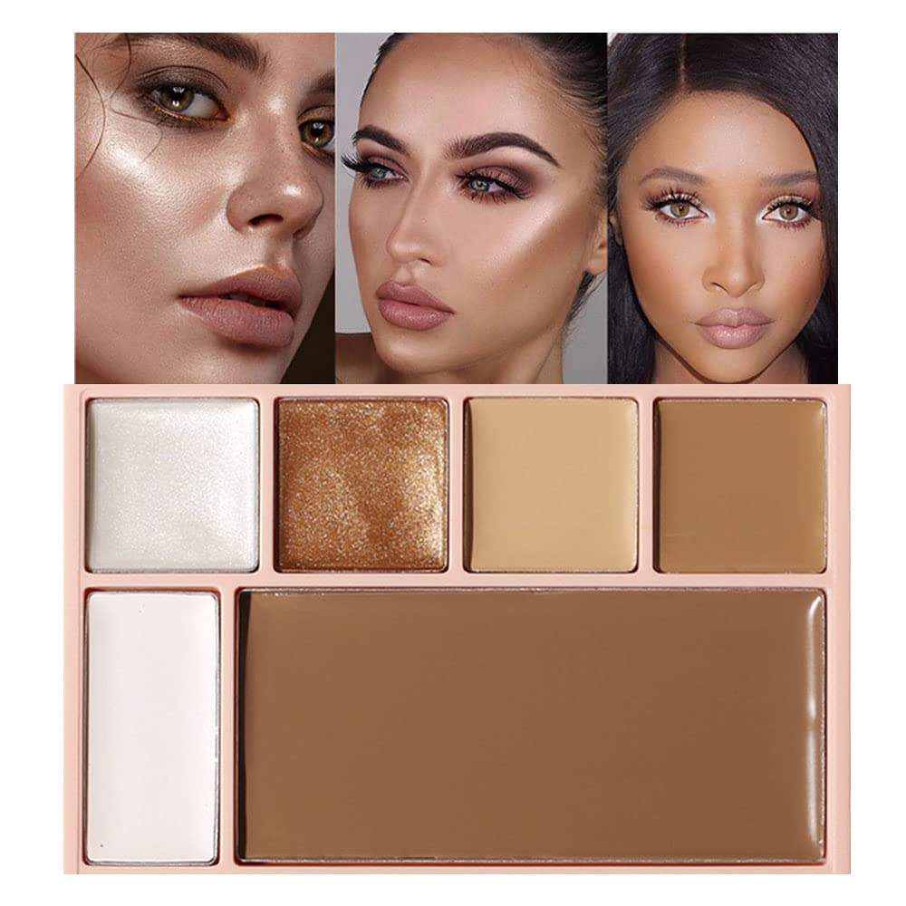 Suake Pro Cream Highlight & Contour Palette Kit With Mirror & Brush - Tan, 0.72 Oz (Pack Of 2