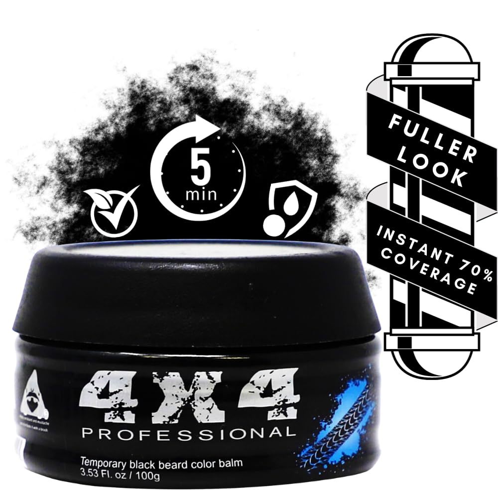 4 X 4 Beard Balm - Black, 3.5 Oz - Fills Thinning Beards, Conceals Gray, Dye Free