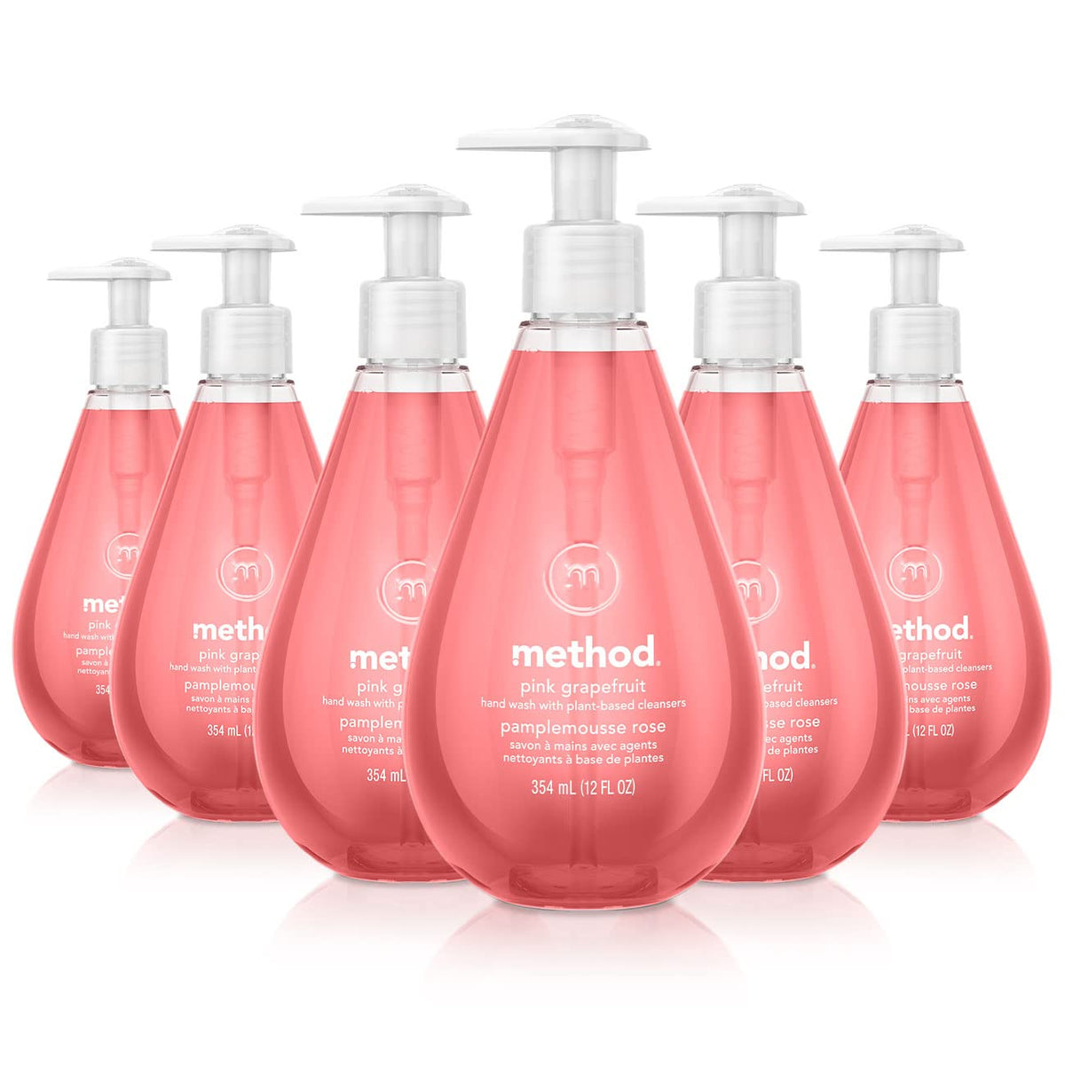 Method Gel Hand Soap, Pink Grapefruit, Biodegradable, 12 Fl Oz, Pack Of 6