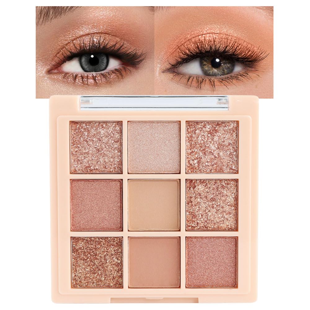 Cakaila Rose Gold Eye Shadow Palette - 9 Colors, Highly Pigmented, Long Lasting, Waterproof