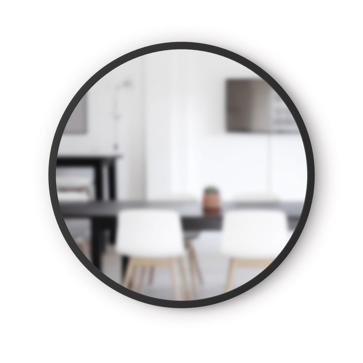 Umbra Hub 24-Inch Black Round Wall Mirror With Rubber Frame For Bathroom, Entryway, Living Room