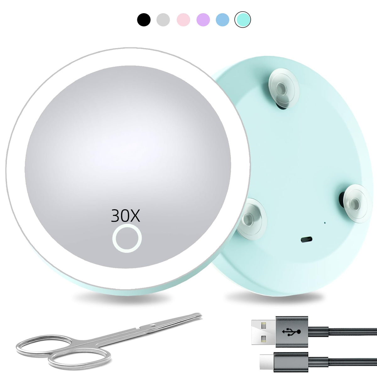 Suupvaor 30X Travel Magnifying Mirror With Light - 4&quot; Rechargeable Compact Makeup Mirror