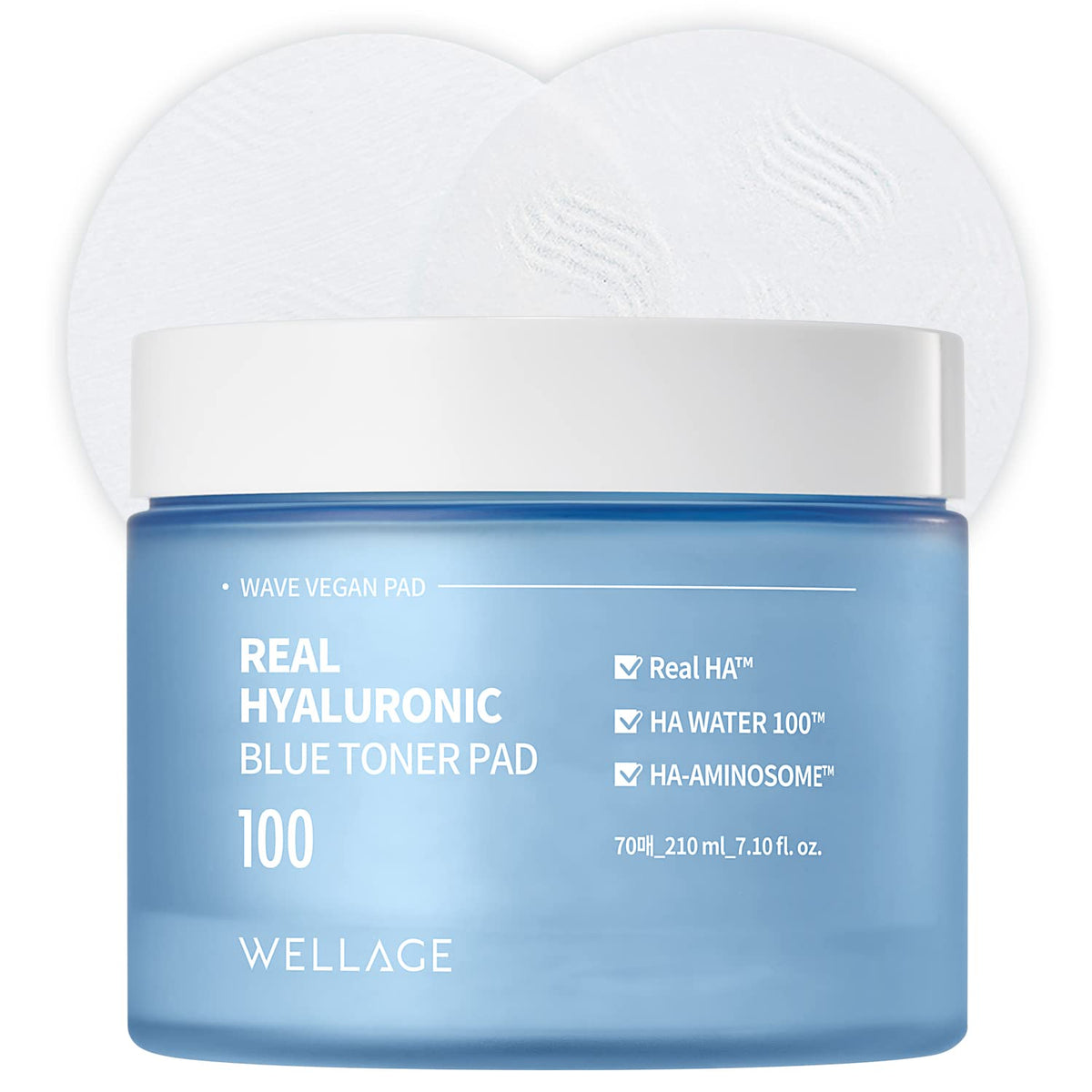 Wellage Real Hyaluronic Blue Toner Pad - Moisturizing & Soothing Face Pads, 70 Sheets