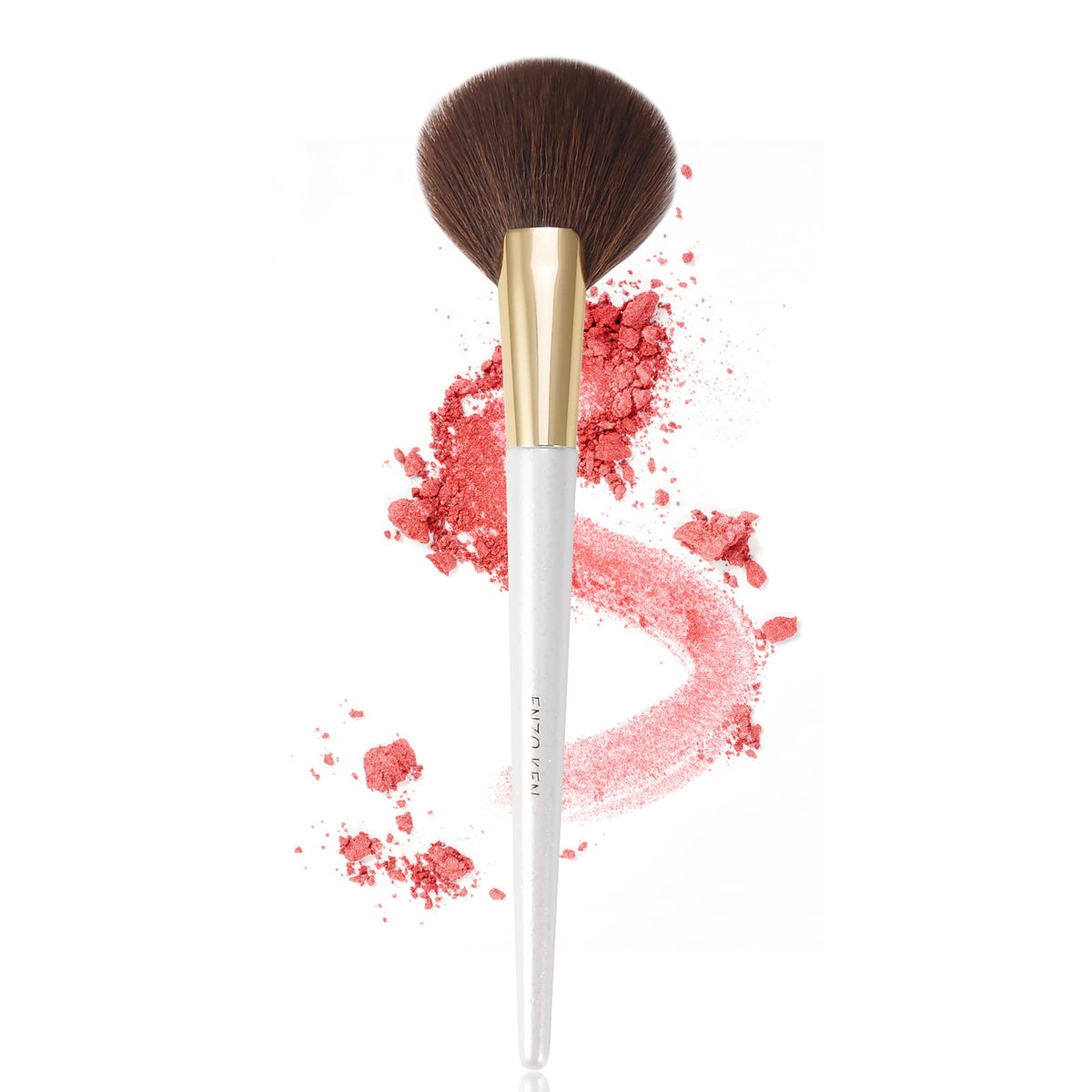 Enzo Ken Round Fan Makeup Brushes - Thick Blush & Bronzer Brush, Fluffy Contour Brush, White