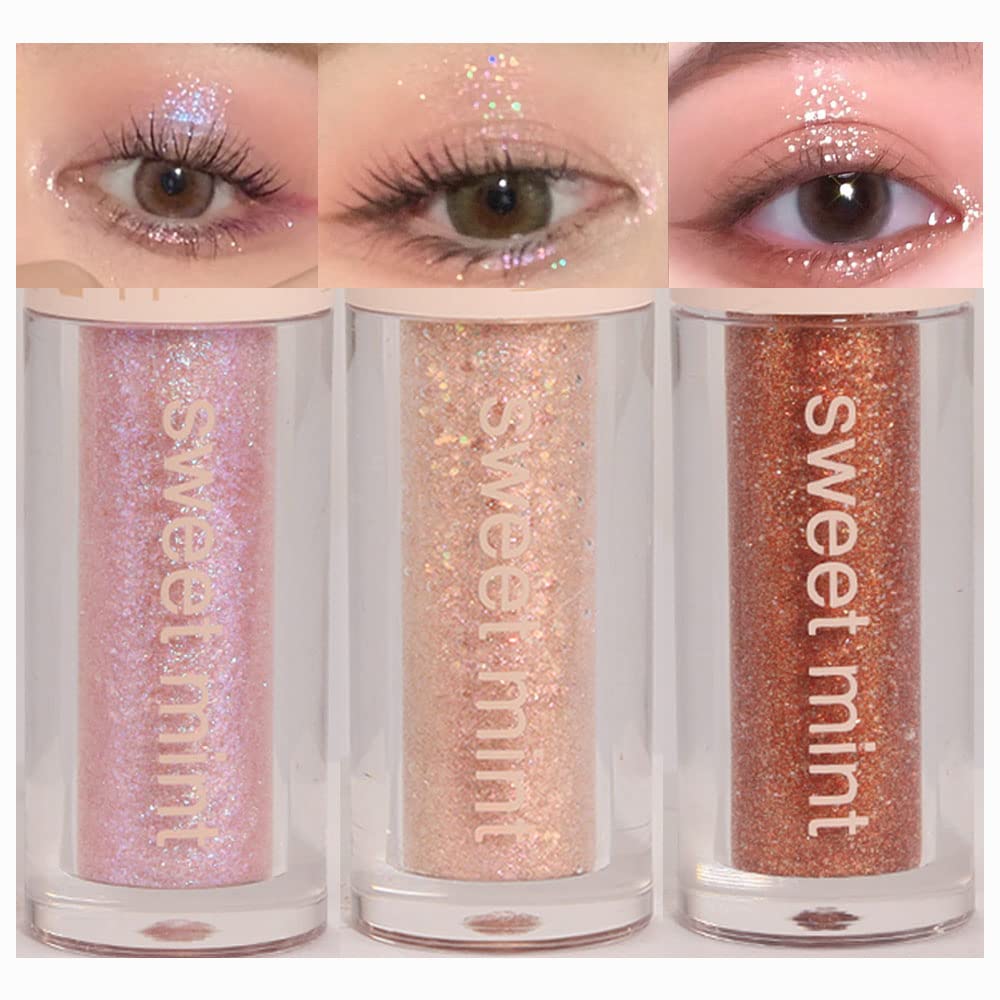 Suake Liquid Sparkling Glitter Eye Shadow Sticks Set – Crystal Silver & Golden (3 Pcs)