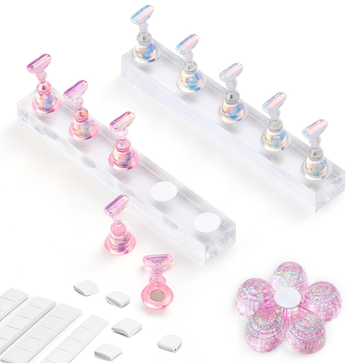 Etercycle Acrylic Nail Stand - Magnetic Practice Holder For Diy Nail Art (Pink Clear)