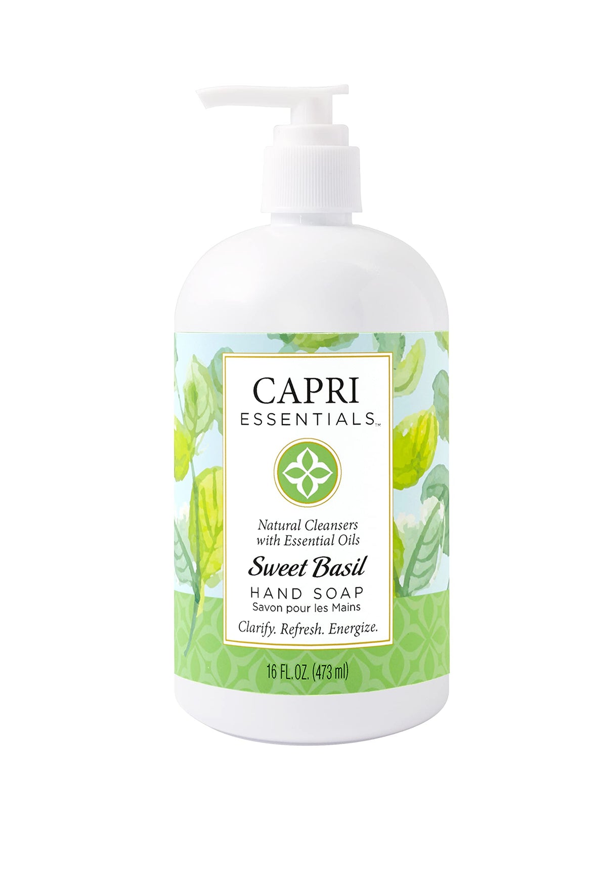 Capri Essentials Sweet Basil Liquid Hand Soap | Natural, Plant-Based, Chemical-Free, 16 Oz