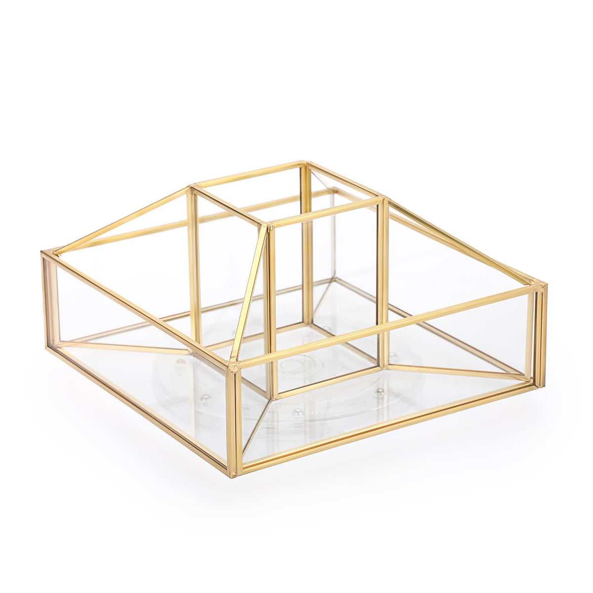 Hipiwe 360 Rotating Makeup Organizer - Gold Glass Perfume Holder For Vanity & Bathroom Storage