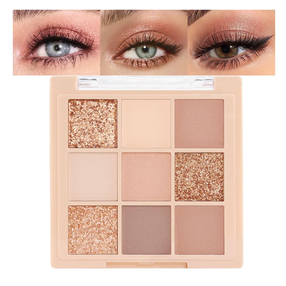 Cakaila 9-Color Nude Pink Gold Brown Eyeshadow Palette - Matte & Shimmer Long Lasting Waterproof