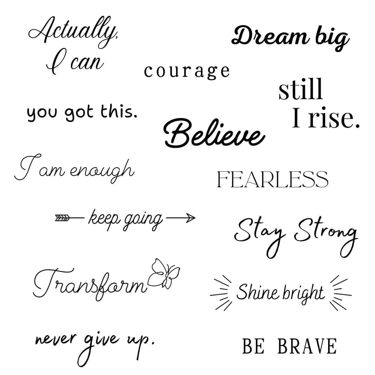 One Grace Believe Collection Small Waterproof Black Temporary Tattoos For Inspiration