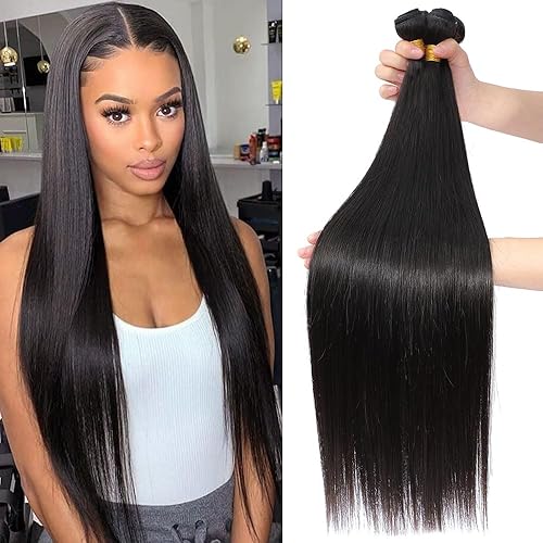 FASHION VILA 3 Bundles 22 24 26 Inch Straight Human Hair Extensions for Black Women