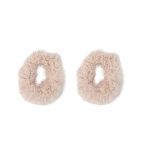 Motique Accessories Small Fuzzy Fur Scrunchies - Beige Pony Holders Set of 2