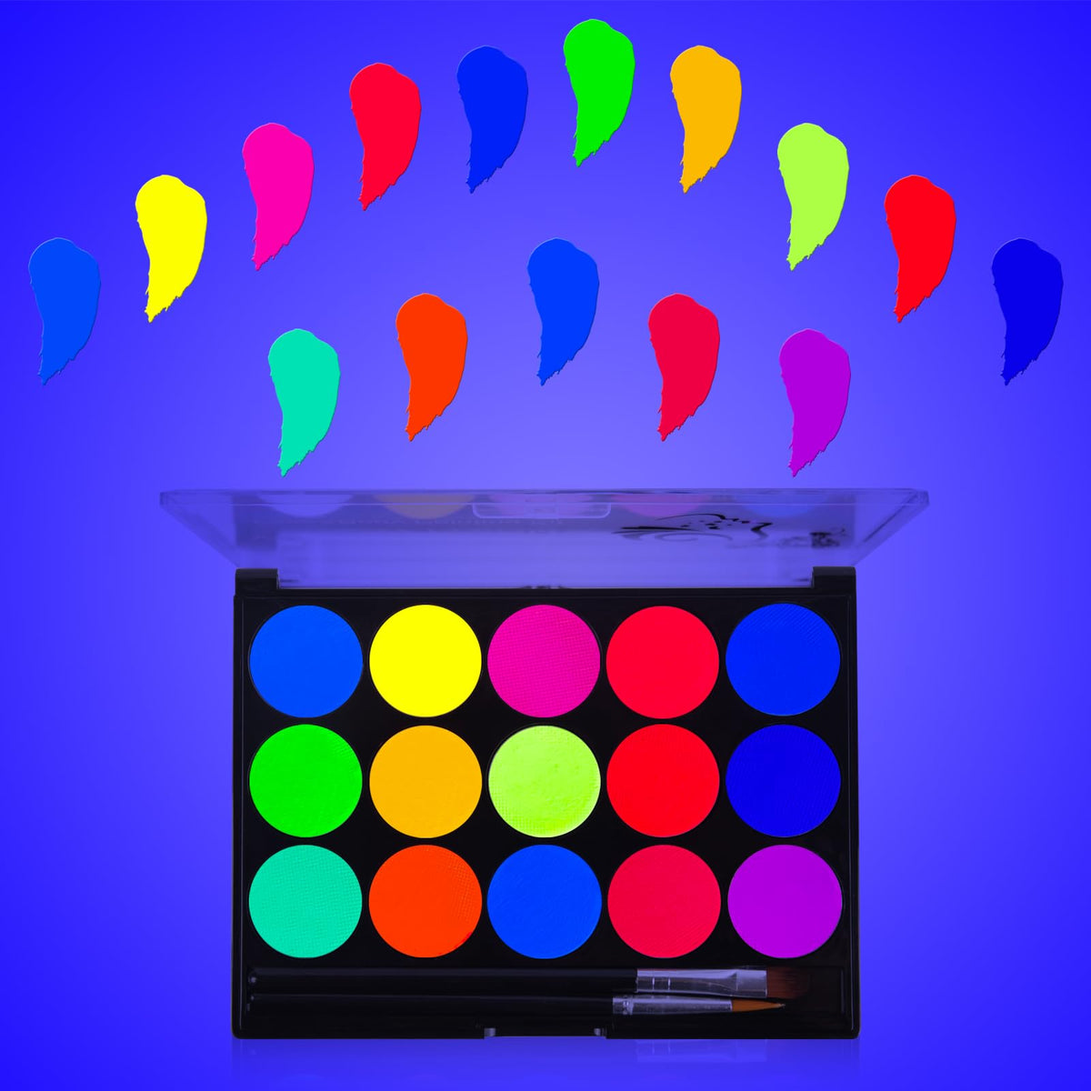 Meicoly Uv Blacklight Face Paint Palette, 15 Neon Colors, Water Activated Glow Makeup For Kids & Adults