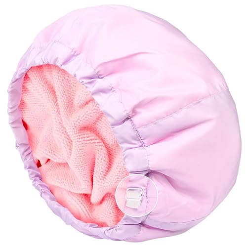 Aileam Large Waterproof Shower Cap for Women, Terry Lined, Elastic Band, Pink, Long Thick Hair