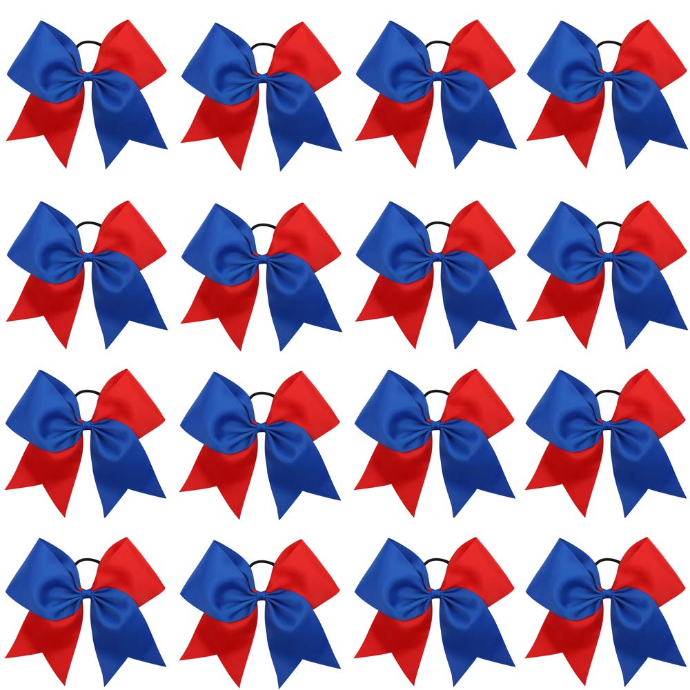 OAOLEER 16PCS Large Cheer Hair Bows - Royal Blue/Red Ponytail Holders for Teen Girls