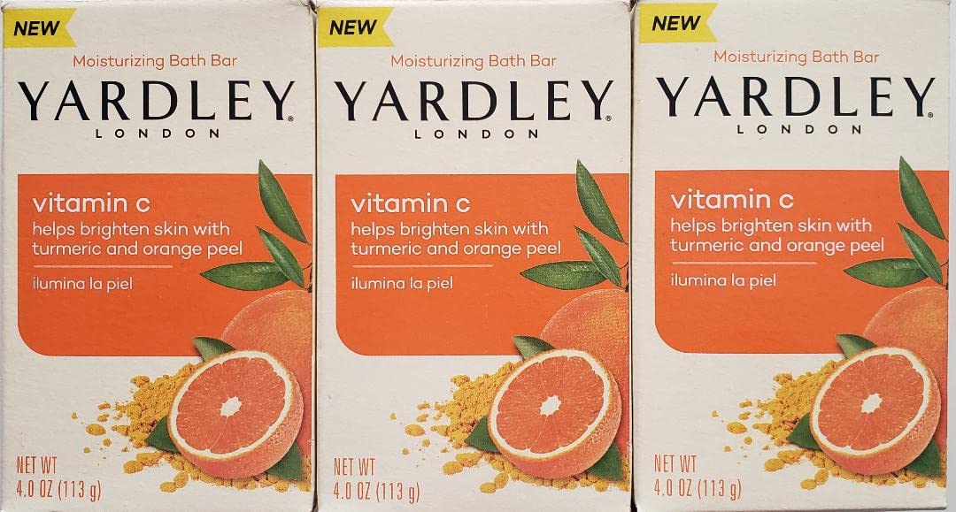 Yardley London Vitamin C Moisturizing Bath Bar With Turmeric & Orange Peel, 4Oz (Pack Of 3)