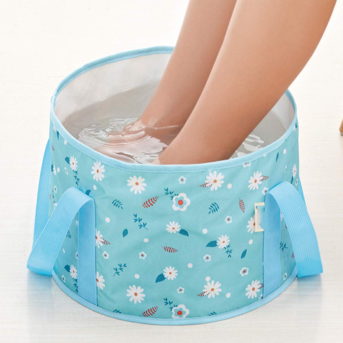 Semilyn Collapsible Foot Bath Basin - Portable Foot Spa & Water Bucket For Travel, Blue Flowers