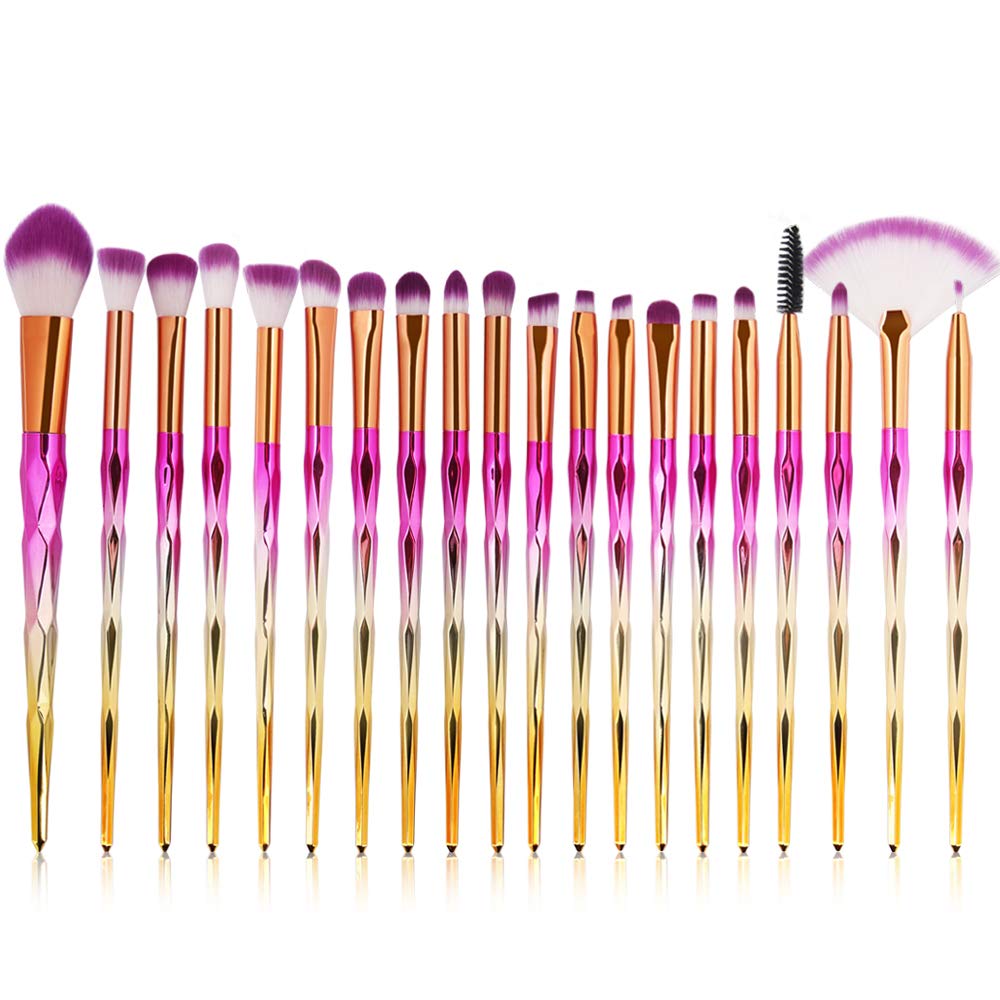 Kolight 20Pcs Makeup Brush Set - Pink Silver Gold Eyeshadow & Lip Brushes For Women