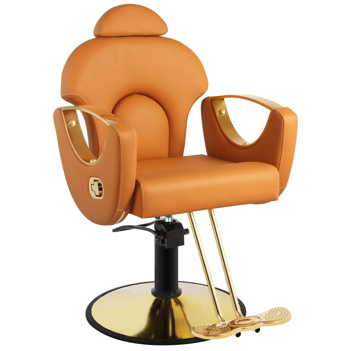 Mimwow Salon Chair - Reclining Barber Chair With Hydraulic Pump, 360° Swivel, Brown Gold